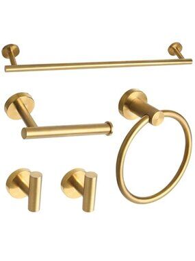 Brushed Gold Bathroom Hardware Set Towel Bar Towel Ring Hooks 5 Piece